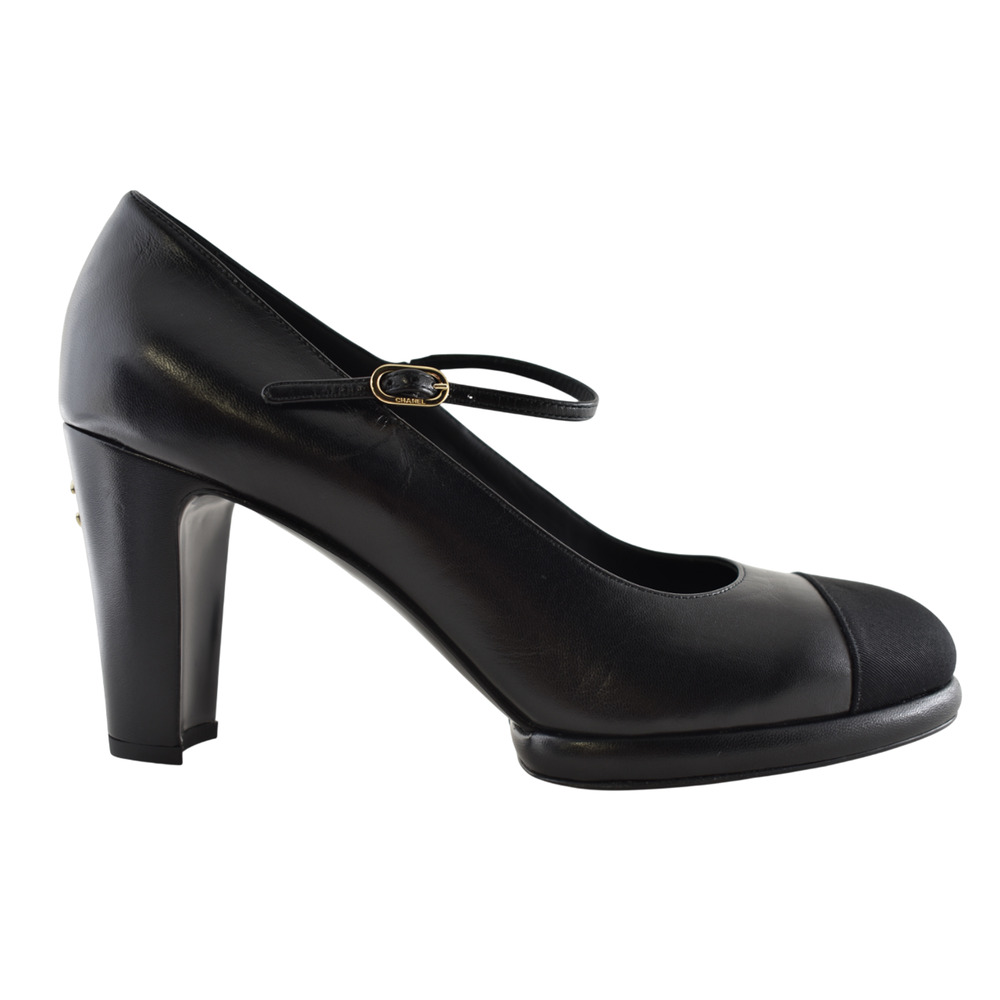 Chanel 24B Black CC Logo Mary Jane Ankle Strap Block Heel Platform Pumps 41 - Picture 1 of 16